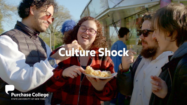 Image of students outside with the caption Culture Shock across the middle of the image