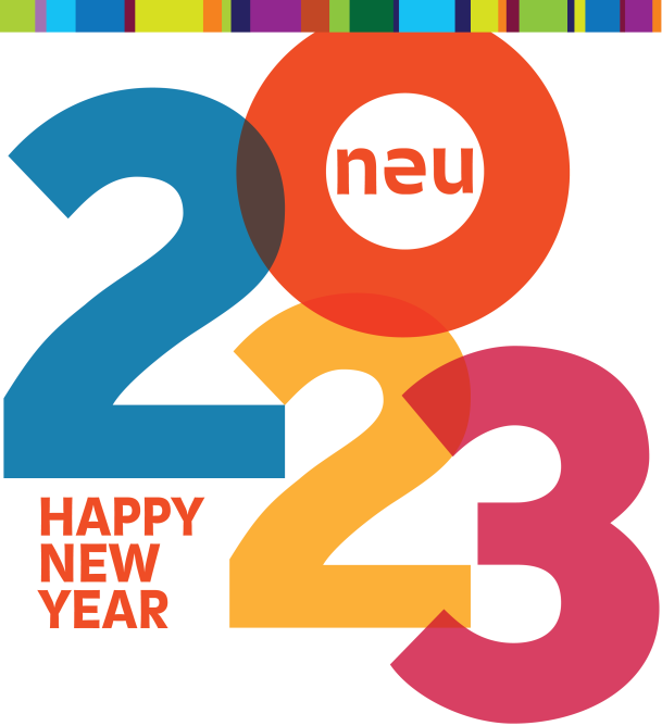 Happy New Year with the Neuberger Museum of Art neu logo and the numbers 2023