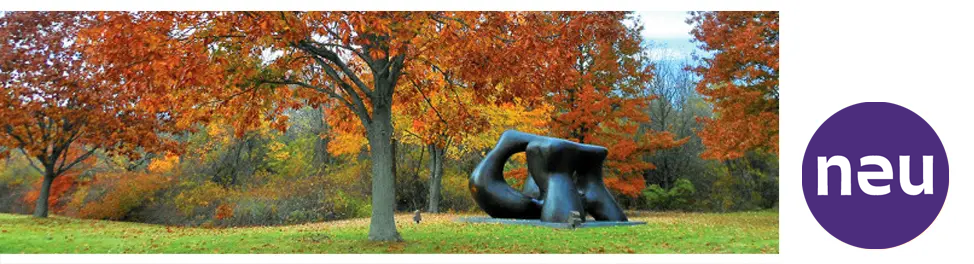 28658 Who NEU - Henry Moore Henry Moore sculpture with fall foliage and Neu logo
