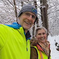 Joe Cloidt in the snow with his wife