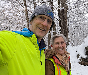 Joe Cloidt in the snow with his wife