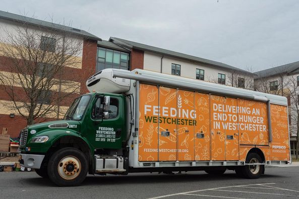 The college partners with Feeding Westchester to offer a monthly mobile food pantry.