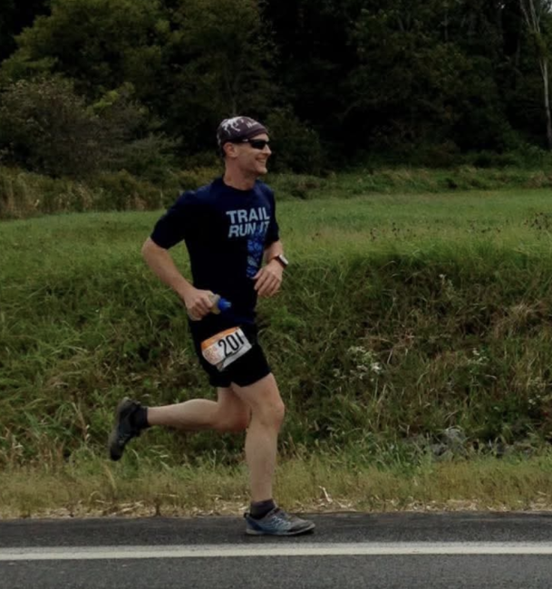 Joe running the Ragnar race that ends in Lake Placid