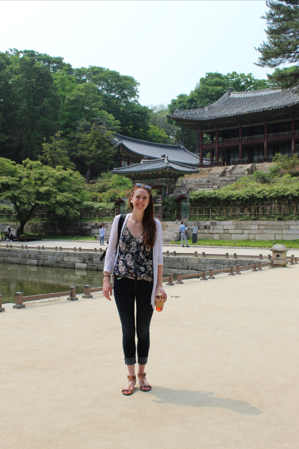 Kellie Moran standing in the Changgyeonggung Palace in Korea