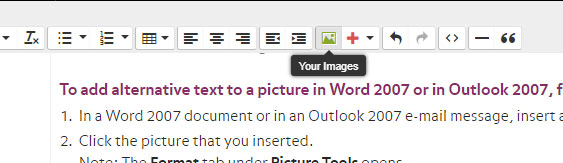 Click ‘Your Images' in the toolbar of the LiveWhale CMS on purchase.edu