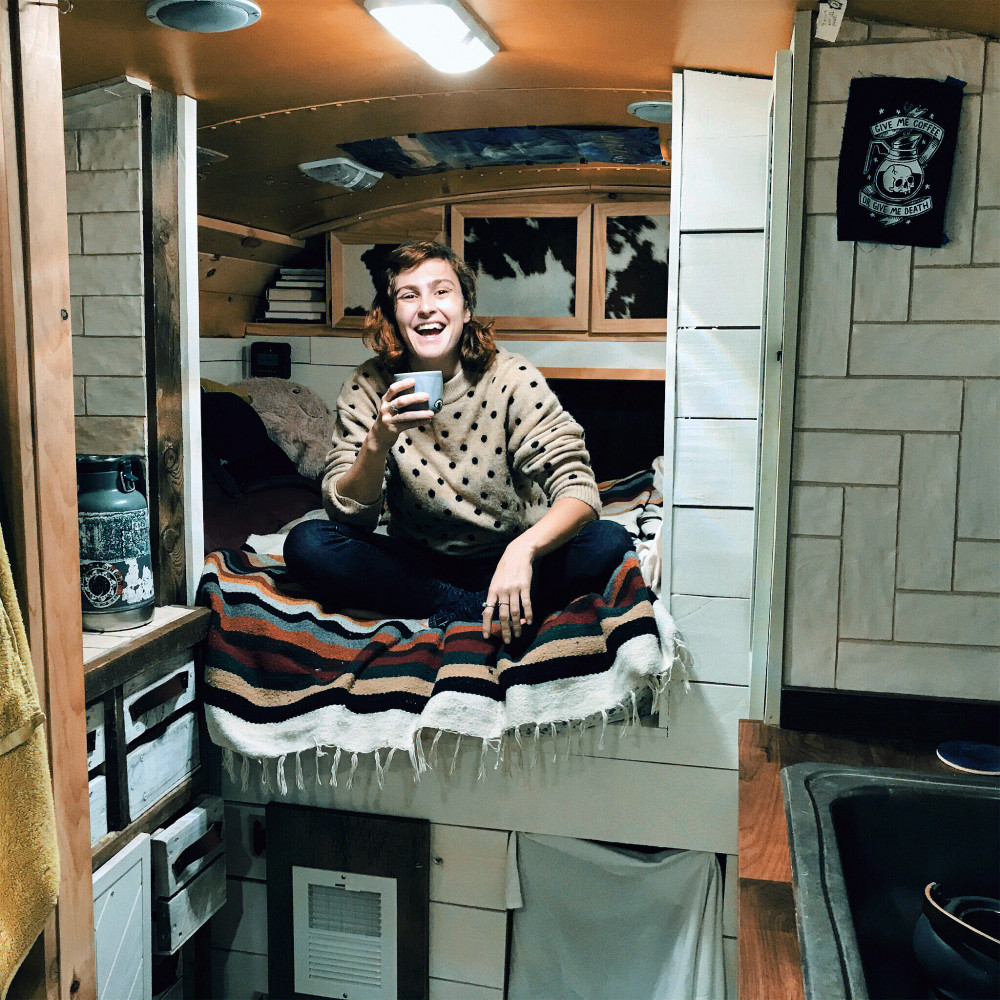 Holly Williams '15 insider her tiny home and studio, a bus called Wander