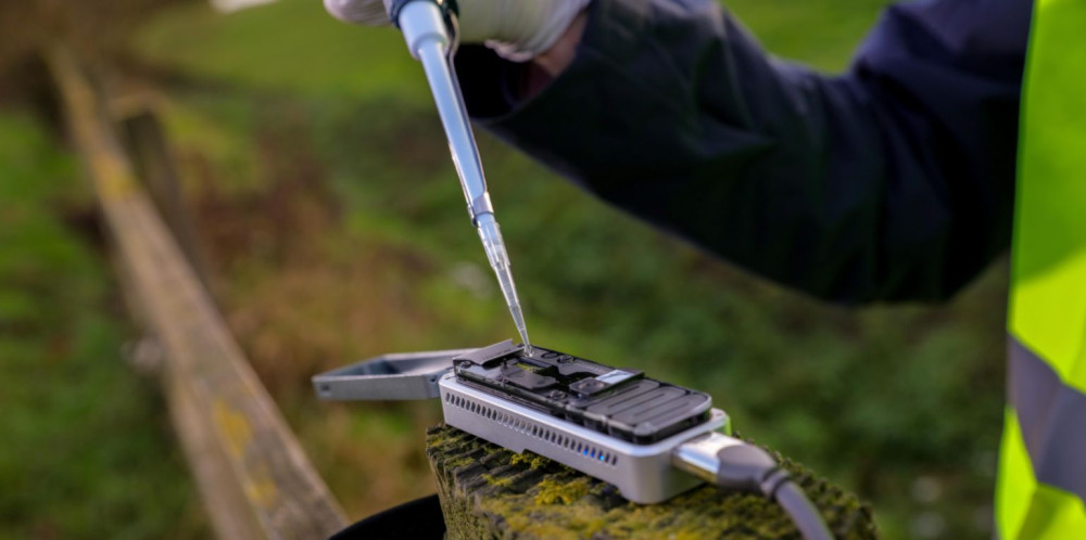 The MinION(TM) DNA/RNA Sequencing Device, Oxford Nanopore Technologies is portable for use in the fi...