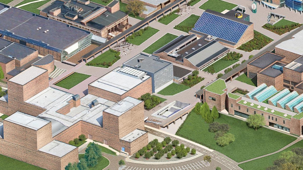 Rendering from Above: The CMFT is the grey building in the middle of the map.