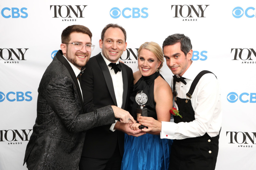         (L-R) Charlie Rosen, Matt Stine, Katie Kresek, and Justin Levine, winners of the award for Best Orchestrations for Moulin Rouge! ...