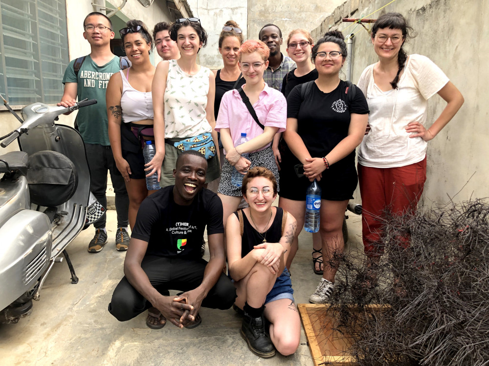 Students in the Printmaking in Benin class with Remy Sossouvi