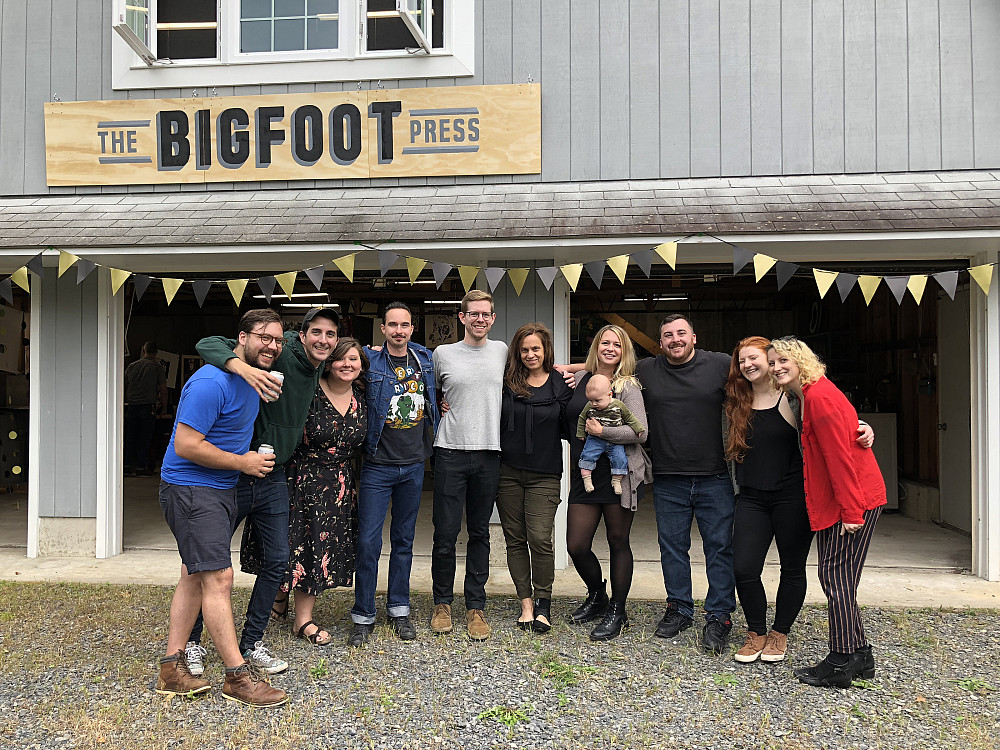 Bryan at a Bigfoot Press event with a visit by Professor of Printmaking Casey Hooper