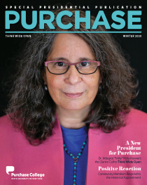 Cover of PURCHASE magazine featuring President Milly Peña on a black background