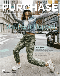 Tanairi Vazquez '10 on the cover of PURCHASE magazine, fall 2021