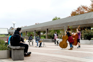 Jazz students play socially distanced outdoors on campus