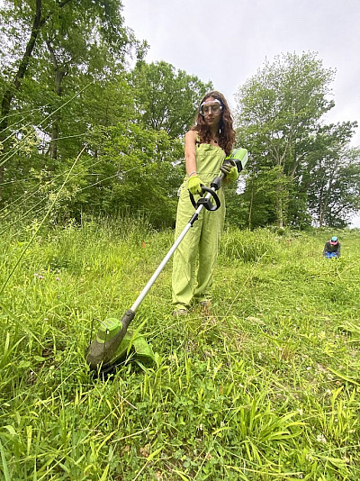 Samantha De Turris '24 works to combat invasive species on campus. (Photo: Julia Marsala '24)