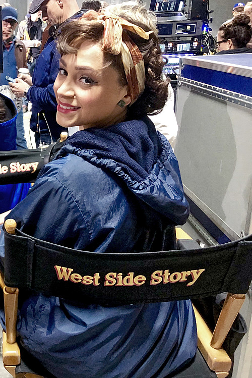 Tanairi Vazquez on set of West Side Story