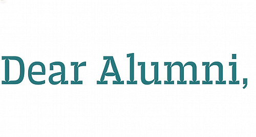 Dear Alumni: in teal