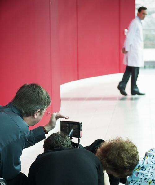 Hal Hartley '84 filming Ned Rifle outside the Red Room