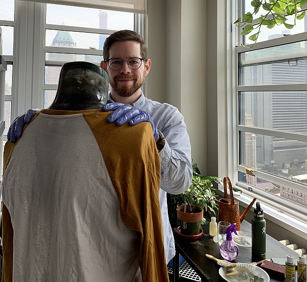 Bryan at work aging and distressing costumes