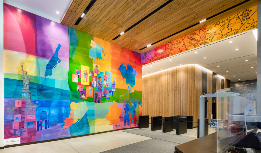 Tova Snyder, The Full Spectrum--Health and Wellbeing,  entrance lobby mural of NYC Health + Hospit...