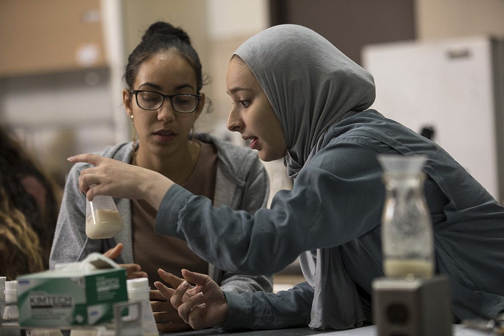 Students at work in the bio lab.
