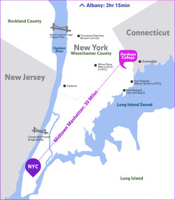 Map of Purchase College's proximity to NYC.
