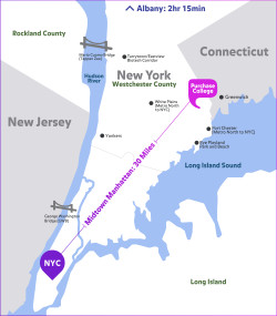 Map of Purchase College's proximity to New York City.