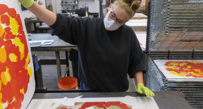 Student at work in print shop