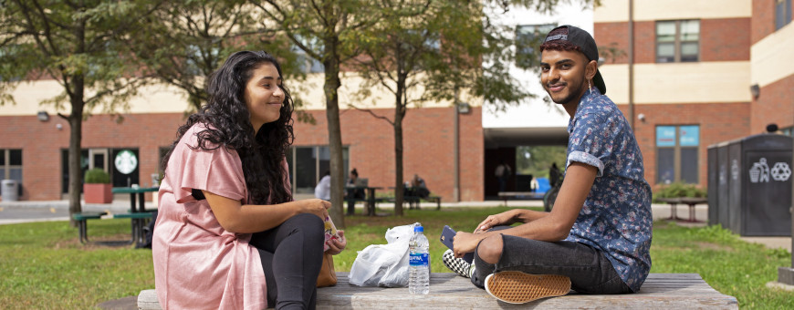 Students outside on campus