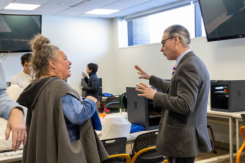 The campus community celebrated the opening of the new Interactive Media Lab in the Library, where art and technology integrate.
