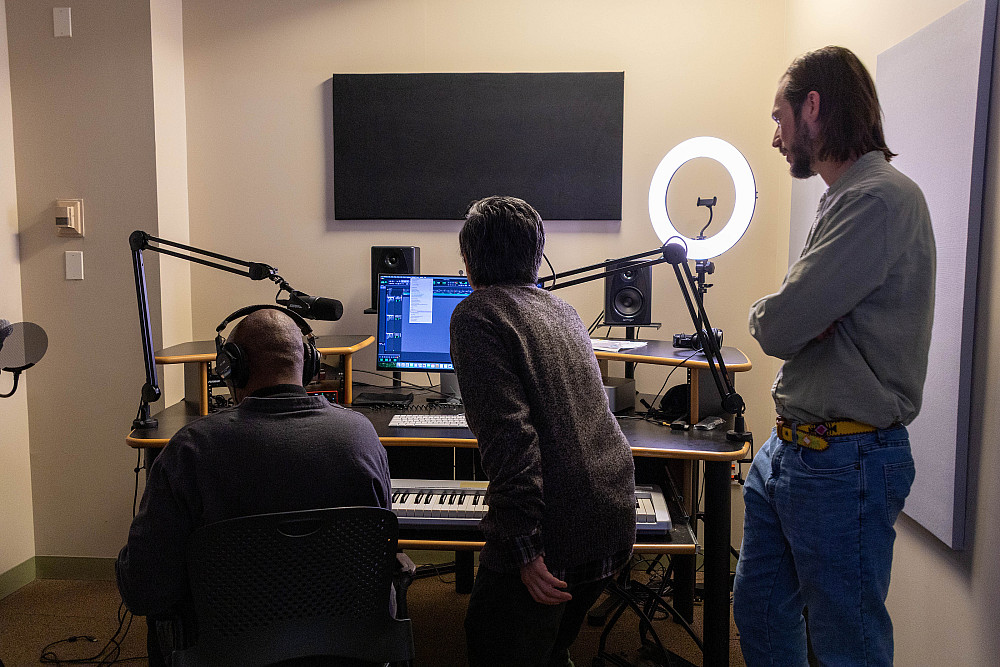 The campus community celebrated the opening of the new Interactive Media Lab in the Library, where art and technology integrate.