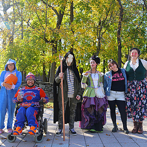 Students dressed in costumes for Halloween. 