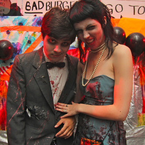 Two students dressed as zombies for Zombie Prom.