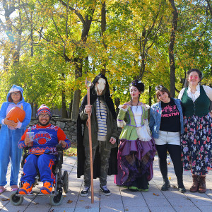 Students dressed in costumes for Halloween. 