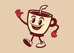 cartoon walking coffee smiling