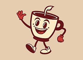 cartoon walking coffee smiling