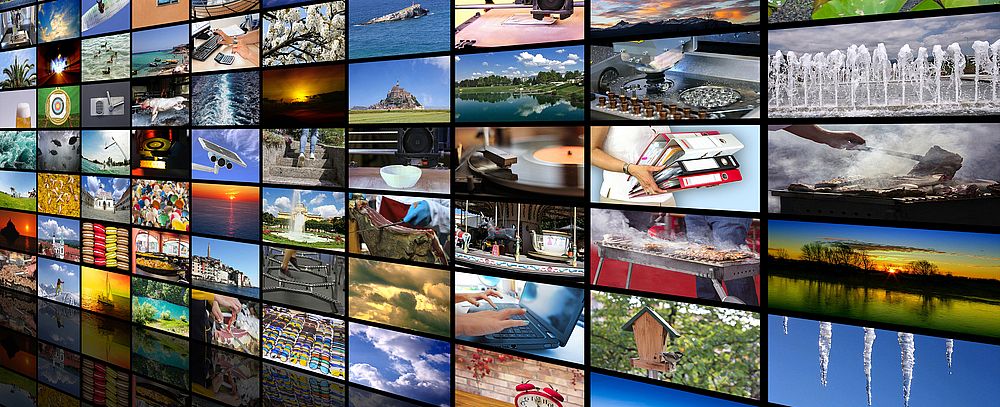 Big multimedia video and image wall of the TV screen