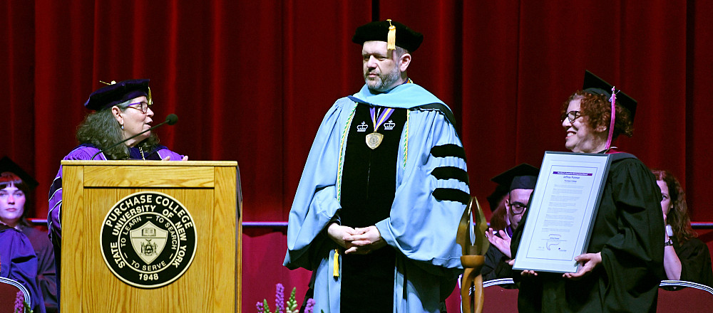 Jeffrey Putman '96 receives Distinguished Alumni Award at the Purchase College Class of 2025 commencement ceremony at Westchester Co...