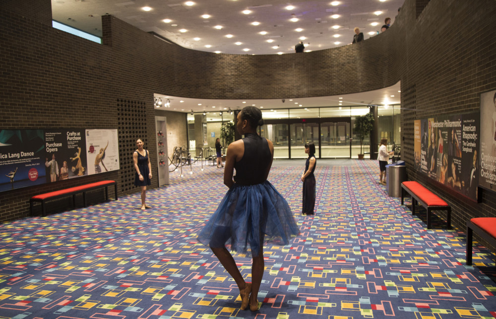 Performing Arts Center lobby with students