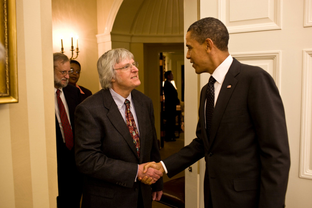 President Barack Obama and John Holdren, Director of the Office of Science and Technology Policy,...