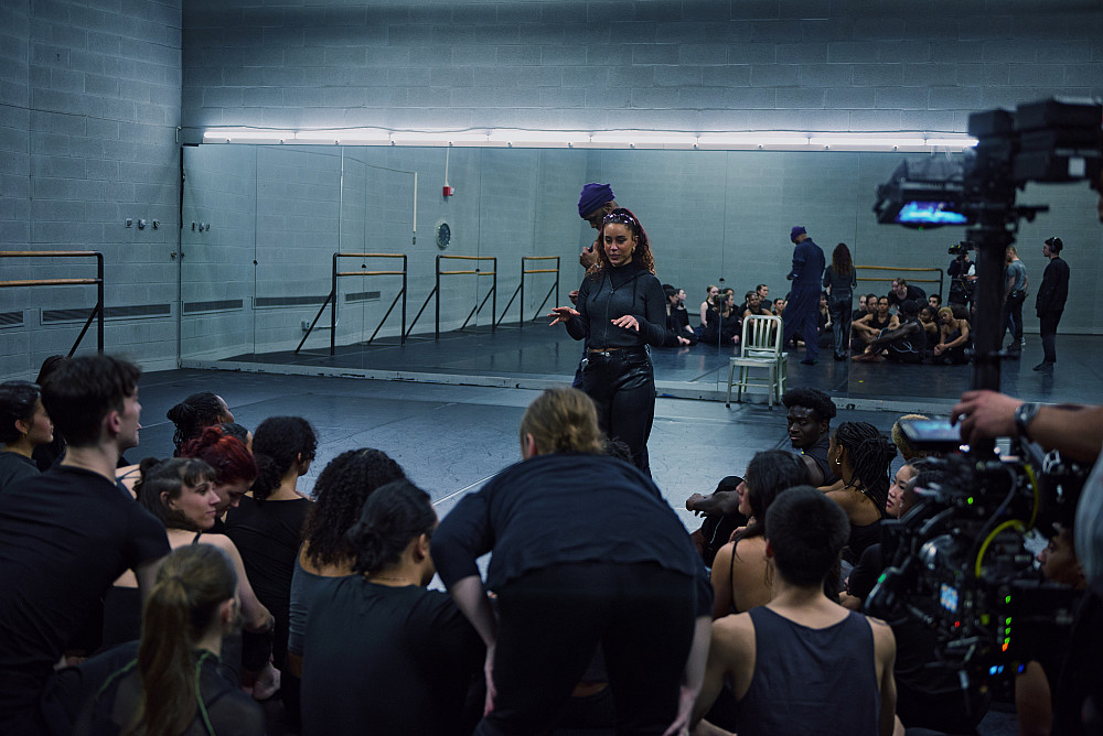 Film Director Félicity Ben Rejeb Price works with Conservatory of Dance students on a film to announce the launch of Mugler Creators to ...