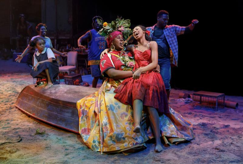 Scene from Once On This Island (costume design by Clint Ramos; set design by Dane Laffrey)