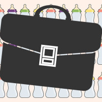 Briefcase and baby bottles illustration