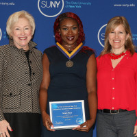Natalie Black '17 with SUNY Chancellor Nancy Zimpher and Jennifer Shingelo, Assistant Dean, ...