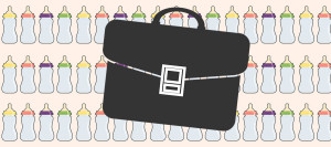 Briefcase and baby bottles illustration