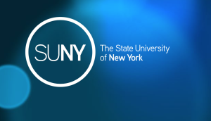 SUNY logo and wordmark, white on blue background