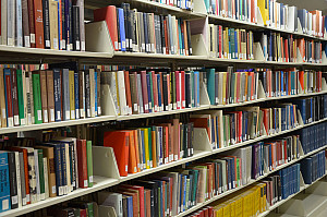 Shot of library book stacks