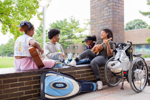 Students play music on the mall