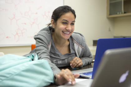 Student working on her class assignment.