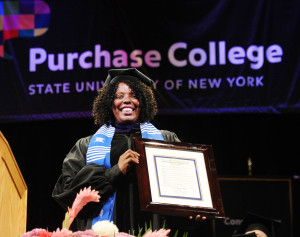 President's Award for Distinguished Alumni honoree, Latrice Walker, during the Purchase College Commencement at the Westchester Civic Cen...